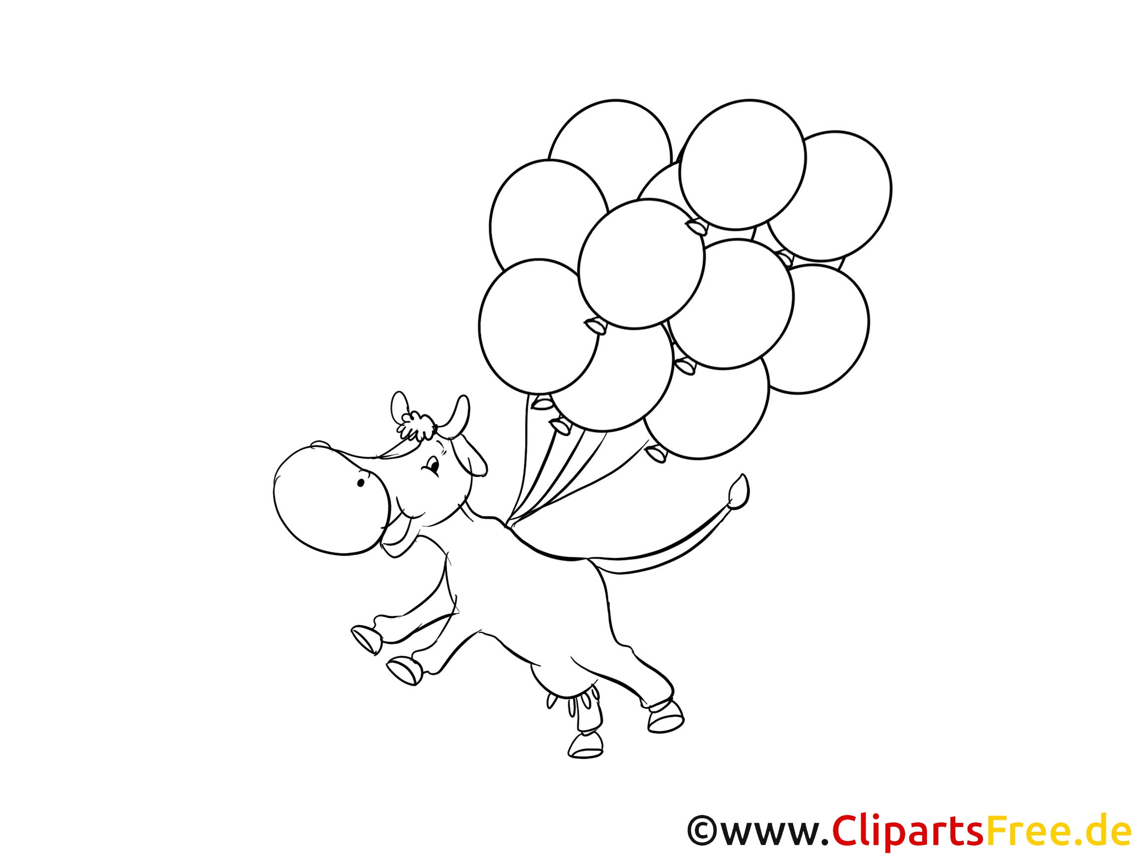 malvorlage kuh fliegt mit luftballons
