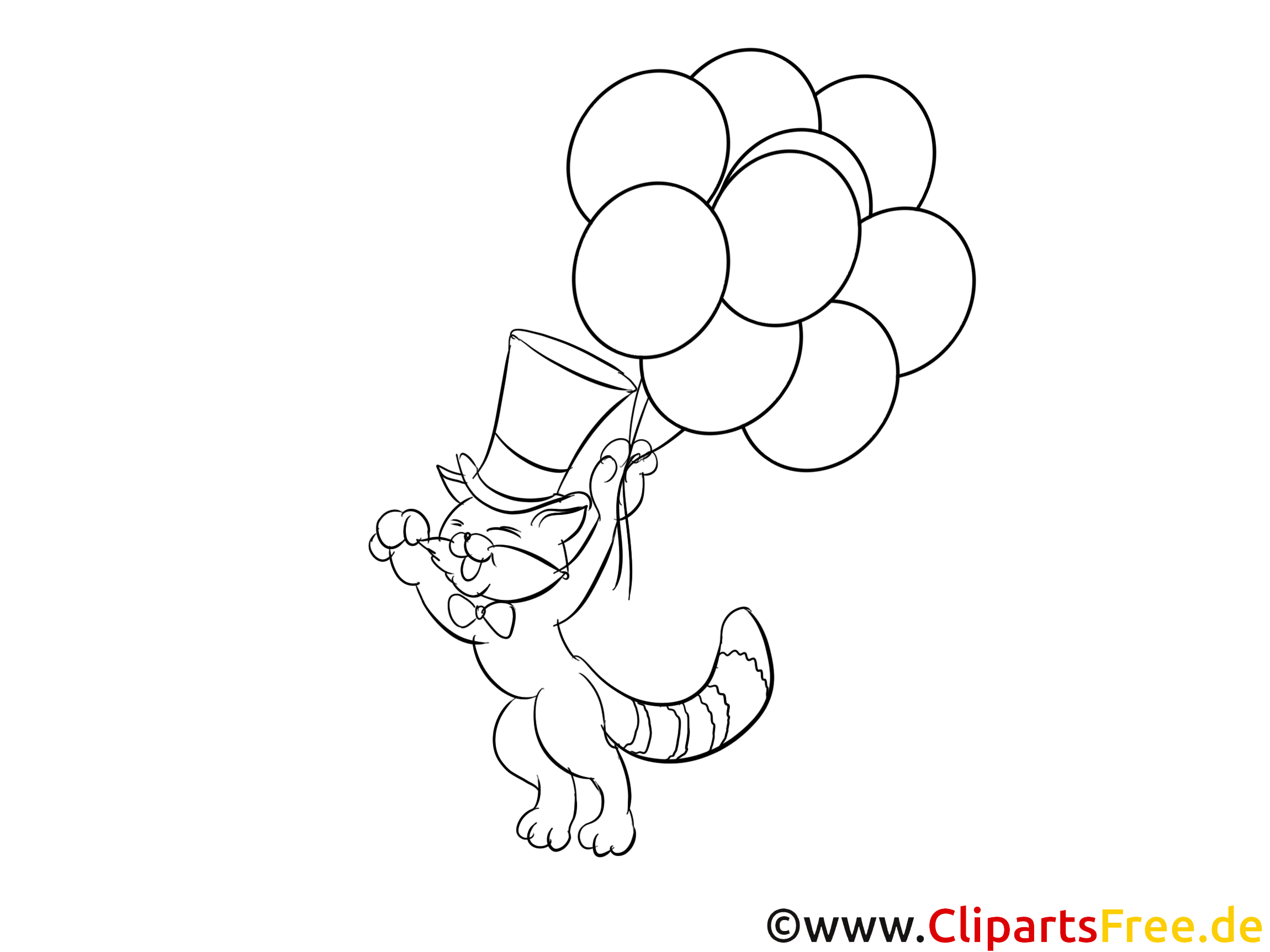 katze fliegt mit luftballons ausmalbilder zum drucken