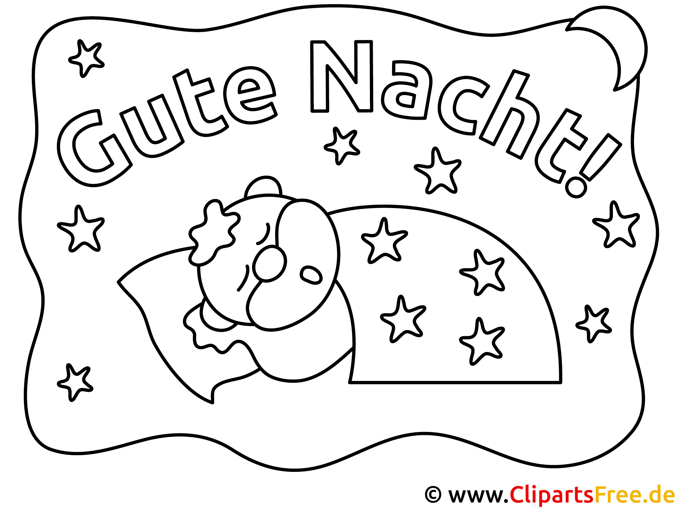 schlaf gute nacht ausmalbild für kinder kostenlos ausdrucken