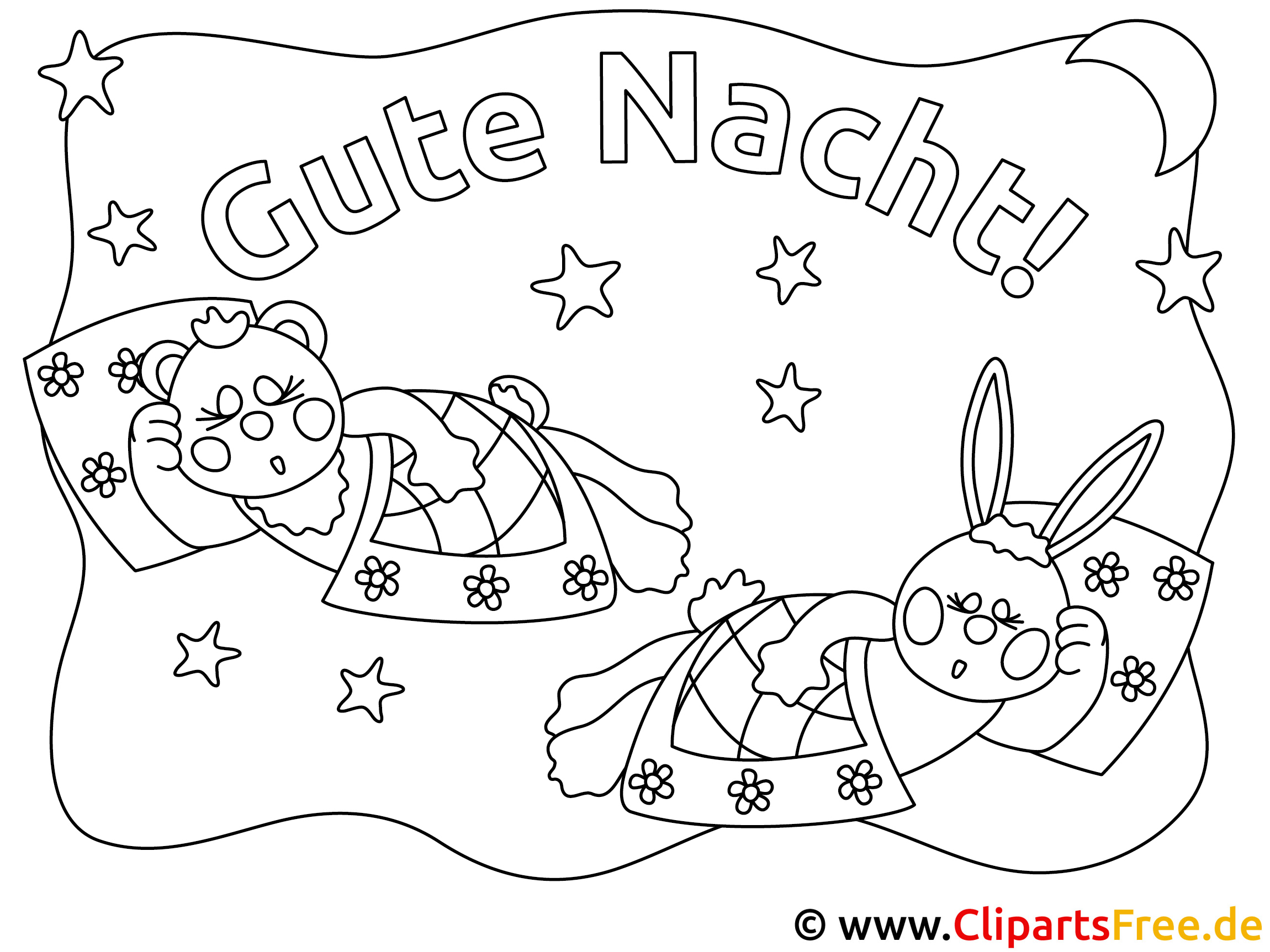 Schlafende Tiere Gute Nacht kostenlose Ausmalbilder