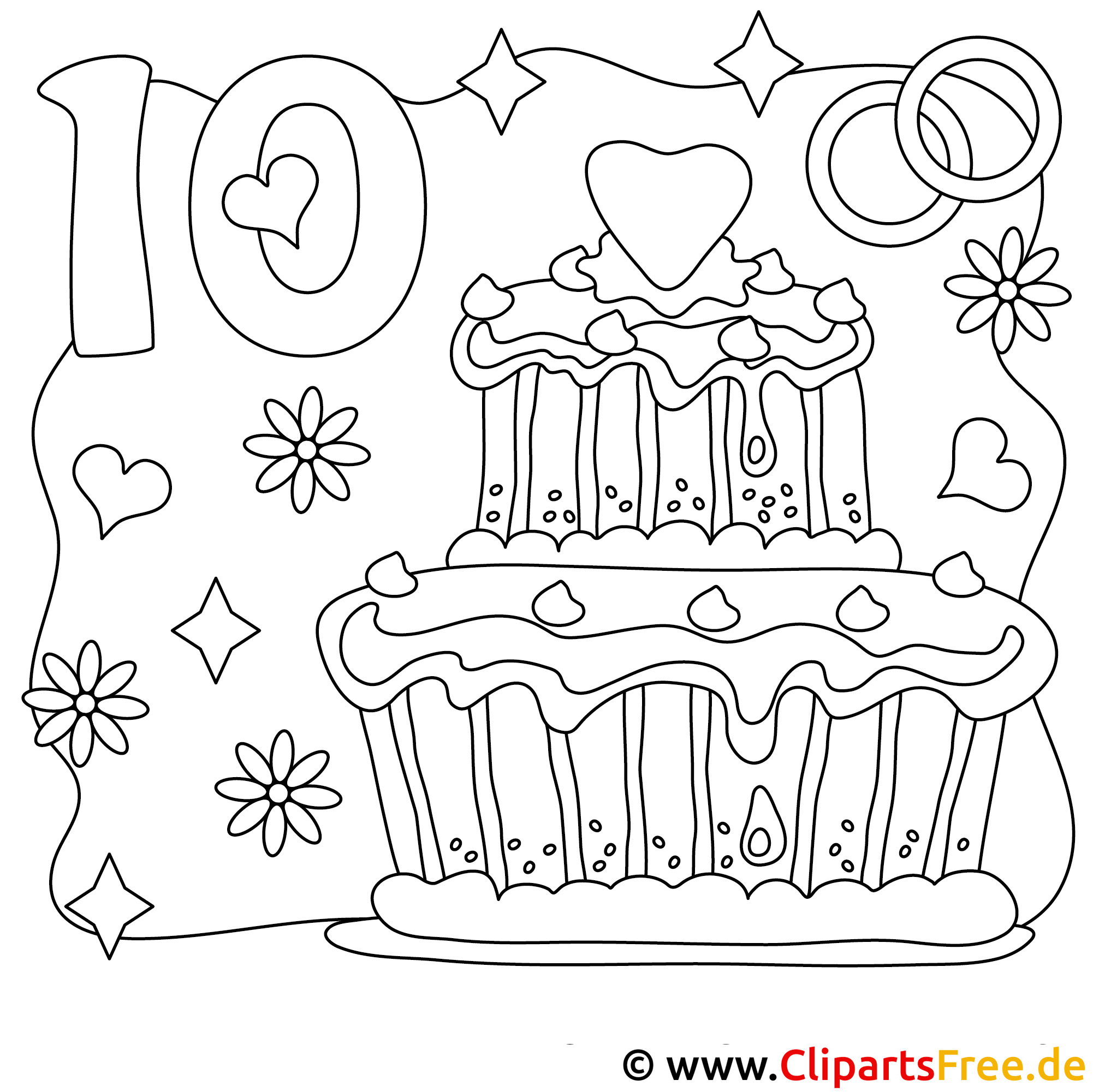 Torte zur Hochzeit Malvorlage