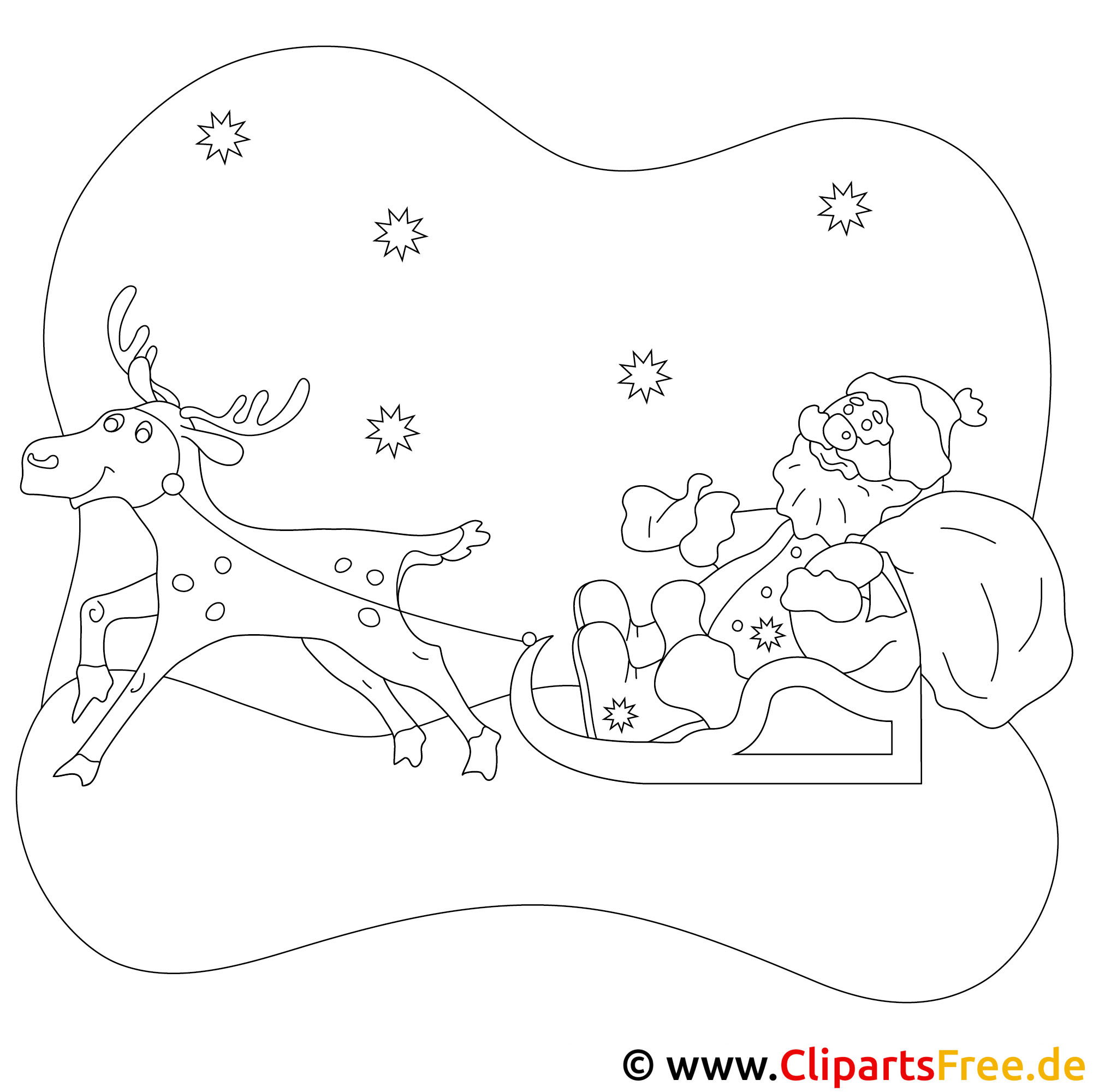 Santa Claus und Reh Malvorlage zu Weihnachten