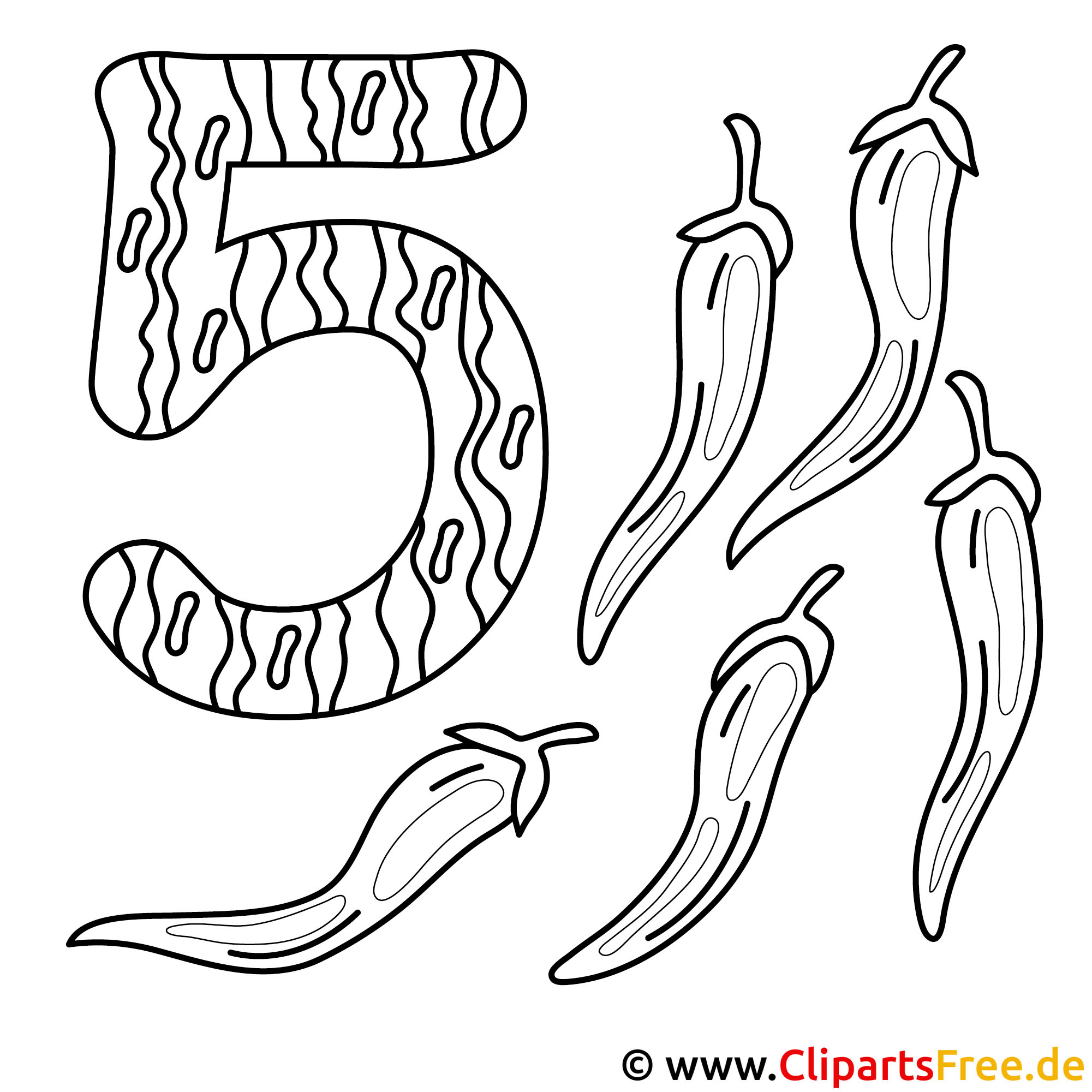 peperoni malvorlage zahl 5
