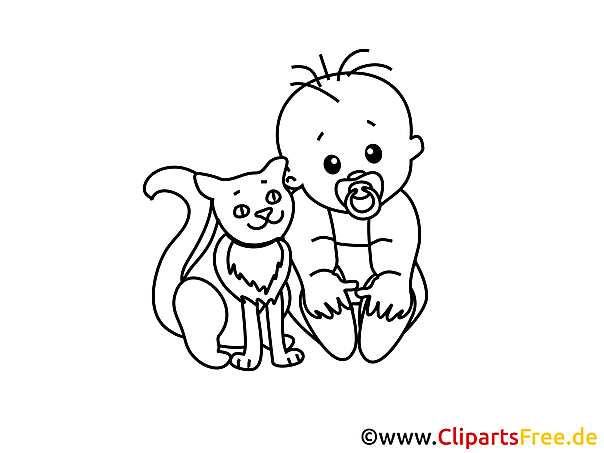Gratis Ausmalbild Junge Baby mit Hauskatze Gratis Ausmalbild Junge Baby mit Hauskatze