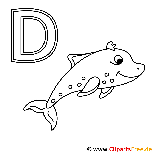 Delfin Ausmalbild - Buchstaben zum Ausdrucken