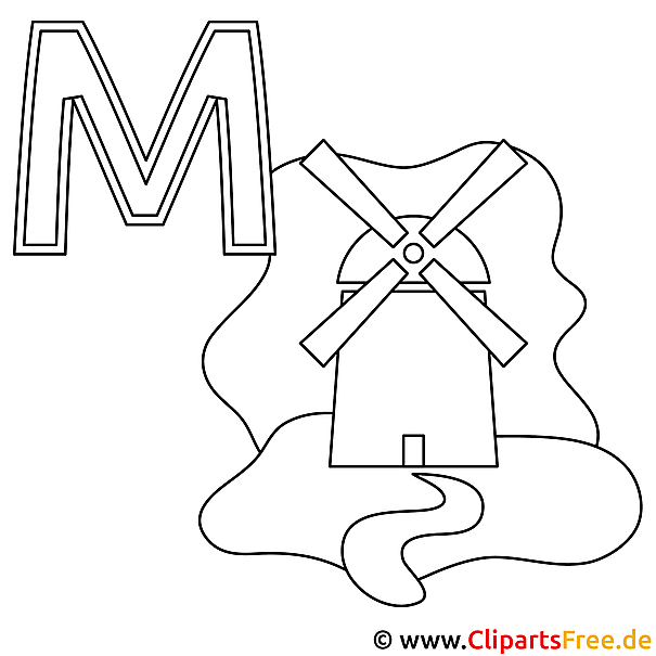 Muehle Ausmalbild - Buchstaben Vorlagen zum Basteln Muehle Ausmalbild - Buchstaben Vorlagen zum Basteln