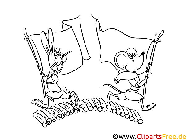 Hase und Maus mit Fahnen Malvorlage, Bild schwarz-weiß zum Ausmalen Hase und Maus mit Fahnen Malvorlage, Bild schwarz-weiß zum Ausmalen