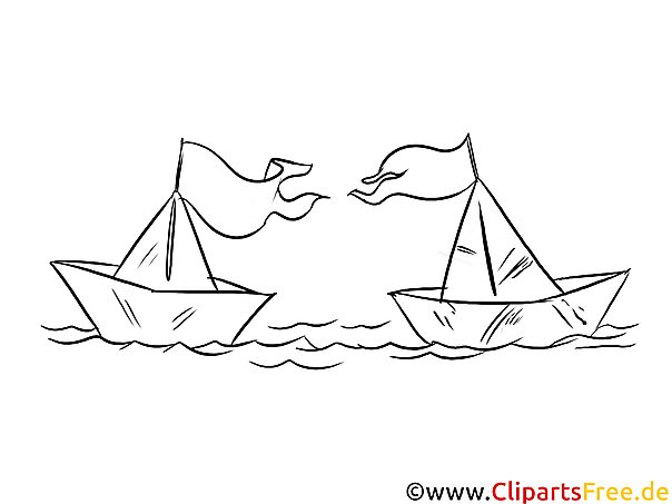 Papierschiffe im Wasser Bild, Ausmalbild, Malbild Papierschiffe im Wasser Bild, Ausmalbild, Malbild