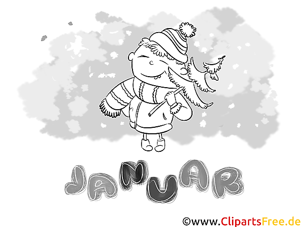 Januar Bild schwarz-weiß - Ausmalbilder Monate, Jahreszeiten Januar Bild schwarz-weiß - Ausmalbilder Monate, Jahreszeiten