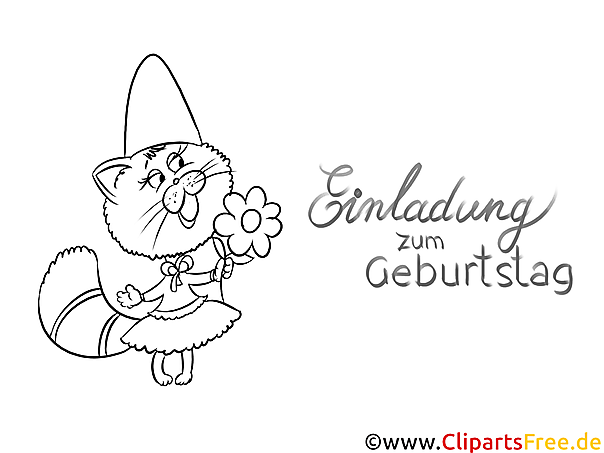 Einladung zum Kindergeburtstag mit Katze zum Ausmalen Einladung zum Kindergeburtstag mit Katze zum Ausmalen