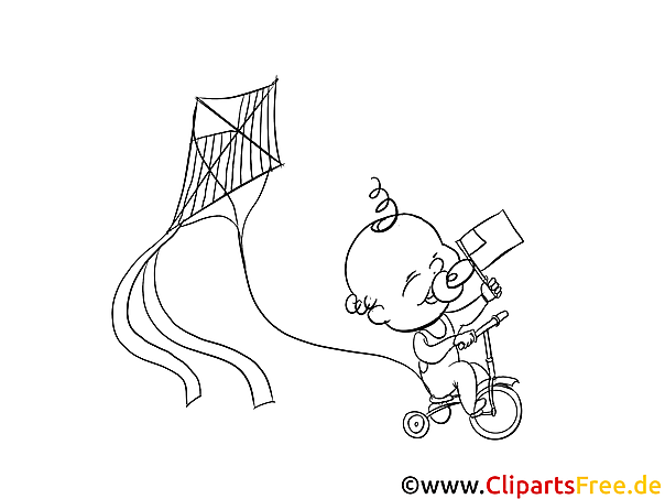 Baby am Fahrrad mit Drachen Ausmalbild Baby am Fahrrad mit Drachen Ausmalbild