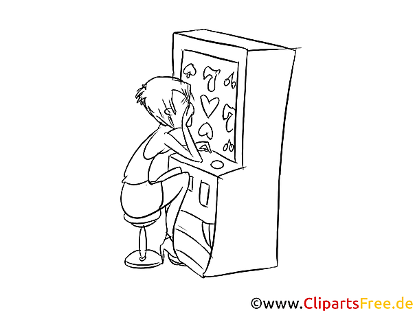 Am Spielautomat Bild, Illustration schwarz-weiß zum Ausmalen Am Spielautomat Bild, Illustration schwarz-weiß zum Ausmalen