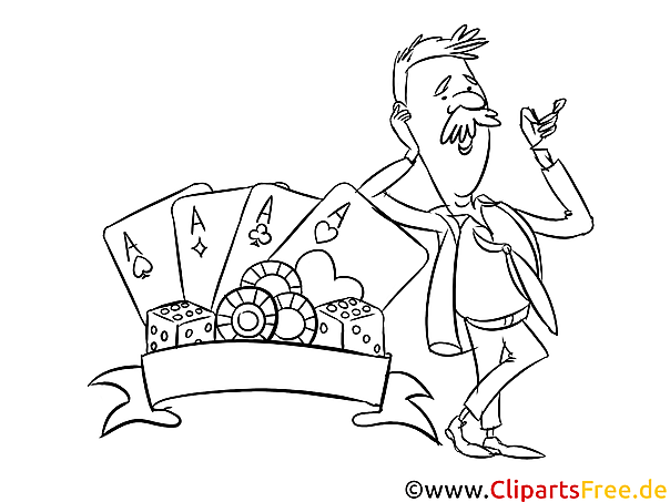 Zauberer mit Spielkarten Bild, Illustration schwarz-weiß zum Ausmalen Zauberer mit Spielkarten Bild, Illustration schwarz-weiß zum Ausmalen
