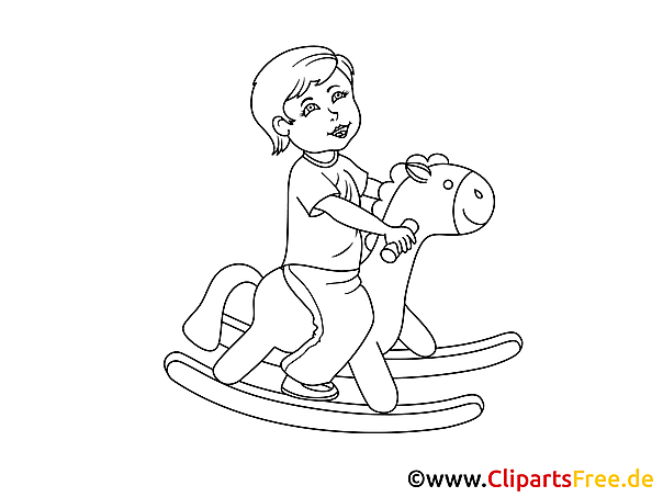 Kind auf Schaukelpferd Bild, Clipart, Illustration schwarz-weiß zum Ausmalen Kind auf Schaukelpferd Bild, Clipart, Illustration schwarz-weiß zum Ausmalen