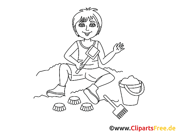 Kind im Sandkasten Bild, Clipart, Illustration schwarz-weiß zum Ausmalen Kind im Sandkasten Bild, Clipart, Illustration schwarz-weiß zum Ausmalen
