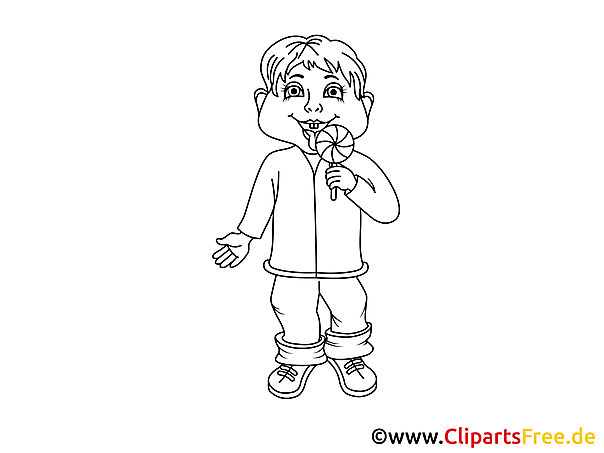 Kind mit Lutscher Bild, Clipart, Illustration schwarz-weiß zum Ausmalen Kind mit Lutscher Bild, Clipart, Illustration schwarz-weiß zum Ausmalen