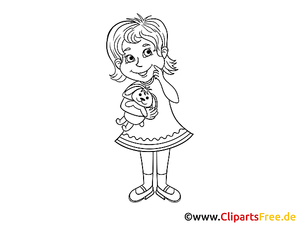 Mädchen im Kindergarten Bild, Clipart, Illustration schwarz-weiß zum Ausmalen Mädchen im Kindergarten Bild, Clipart, Illustration schwarz-weiß zum Ausmalen