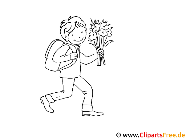 Schüler mit Blumenstrauss Malvorlage Schüler mit Blumenstrauss Malvorlage