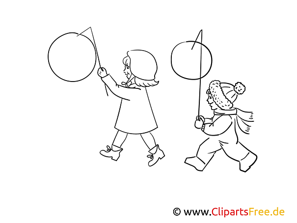 Kinder mit Laternen Bild schwarz-weiß, Illustration, Grafik zum Ausmalen Kinder mit Laternen Bild schwarz-weiß, Illustration, Grafik zum Ausmalen