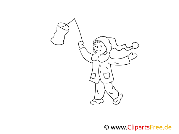 Mädchen mit Laterne Bild schwarz-weiß, Illustration, Grafik zum Ausmalen Mädchen mit Laterne Bild schwarz-weiß, Illustration, Grafik zum Ausmalen