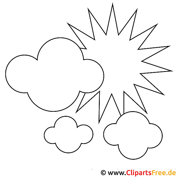 Ausmalbild Sonne und Wolken im Himmel Ausmalbild Sonne und Wolken im Himmel