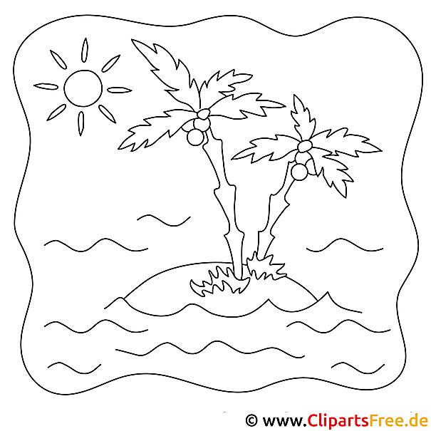 Bild zum Ausmalen Insel mit Palmen Bild zum Ausmalen Insel mit Palmen