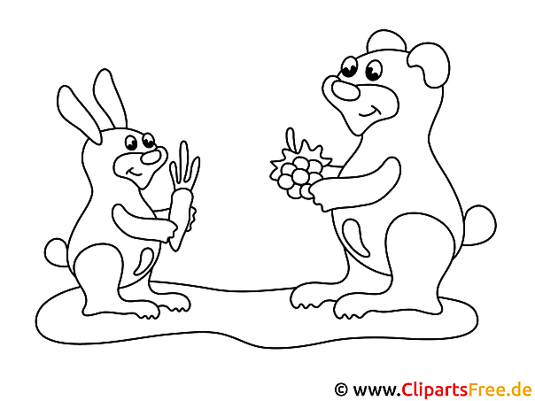 Hase und Bär - einfache Ausmalbilder Hase und Bär - einfache Ausmalbilder