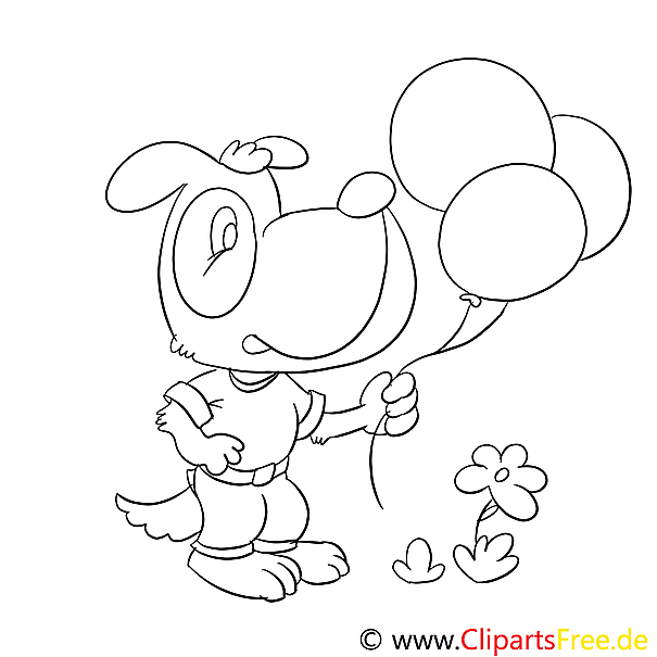 Hund mit Luftballons Ausmalbilder für Kinder gratis Hund mit Luftballons Ausmalbilder für Kinder gratis