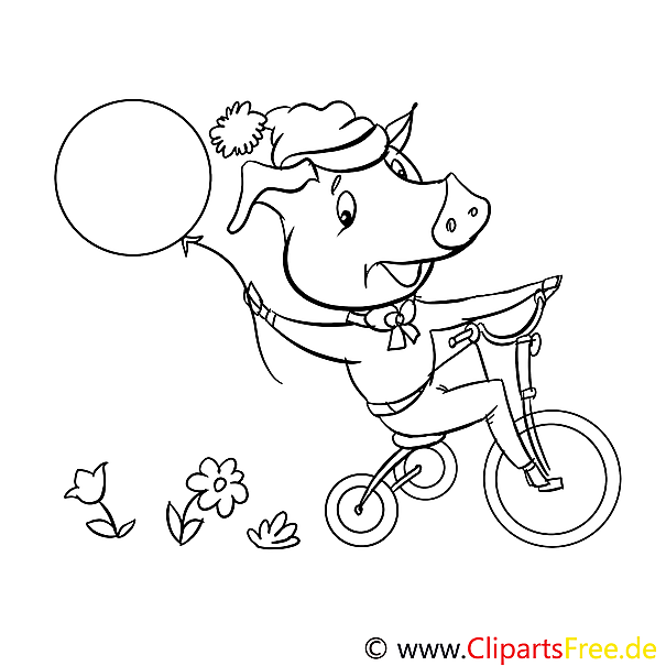 Schweinchen auf dem Fahrrad Ausmalbilder für Kinder gratis Schweinchen auf dem Fahrrad Ausmalbilder für Kinder gratis