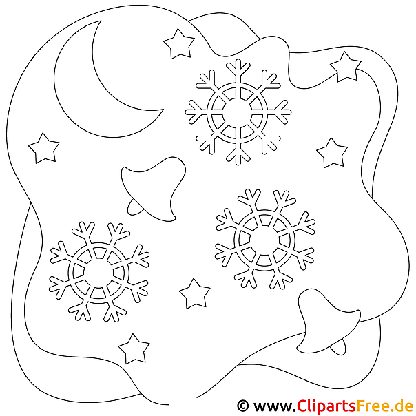 Weihnachtsglocken und Schneeflocken Bild, Malvorlage, Ausmalbild Weihnachtsglocken und Schneeflocken Bild, Malvorlage, Ausmalbild