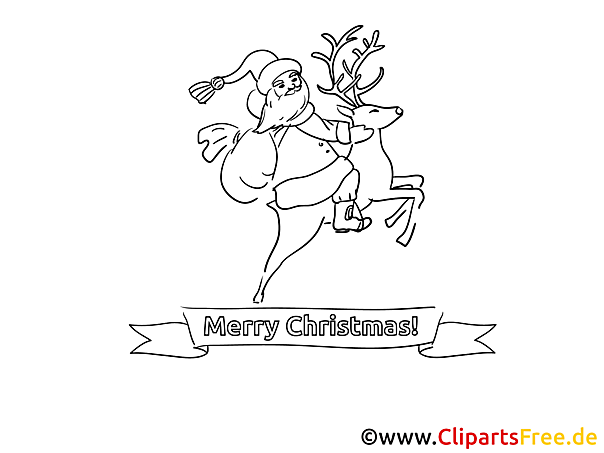 Weihnachtsmann und Reh Bild zum Malen Weihnachtsmann und Reh Bild zum Malen