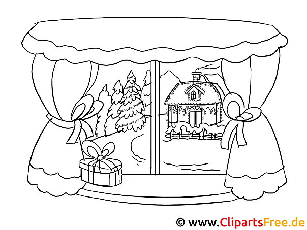 Bild zum Ausmalen - Winterlandschaft im Fenster Bild zum Ausmalen - Winterlandschaft im Fenster