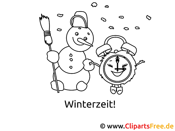 Schneemann und Wecker Malvorlage zur Zeitumstellung Schneemann und Wecker Malvorlage zur Zeitumstellung