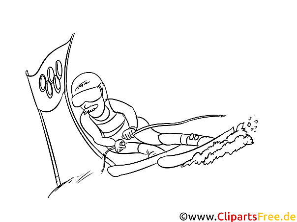 Ski Alpin Bild schwarz-weiß, Illustration, Grafik zum Ausmalen Ski Alpin Bild schwarz-weiß, Illustration, Grafik zum Ausmalen