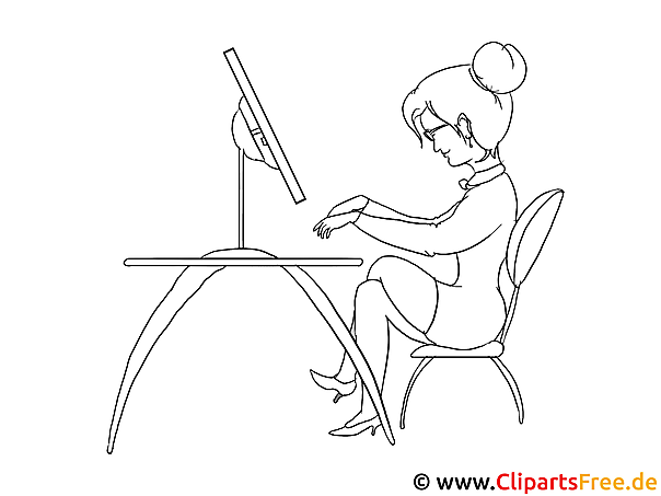 Frau tippt am Computer Malvorlage Frau tippt am Computer Malvorlage
