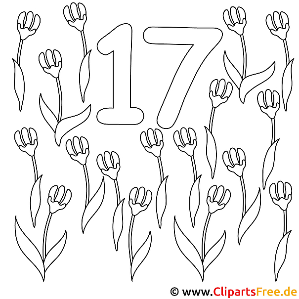 Zahl 17 mit Blumen - Zahlen Window Color Vorlagen Zahl 17 mit Blumen - Zahlen Window Color Vorlagen