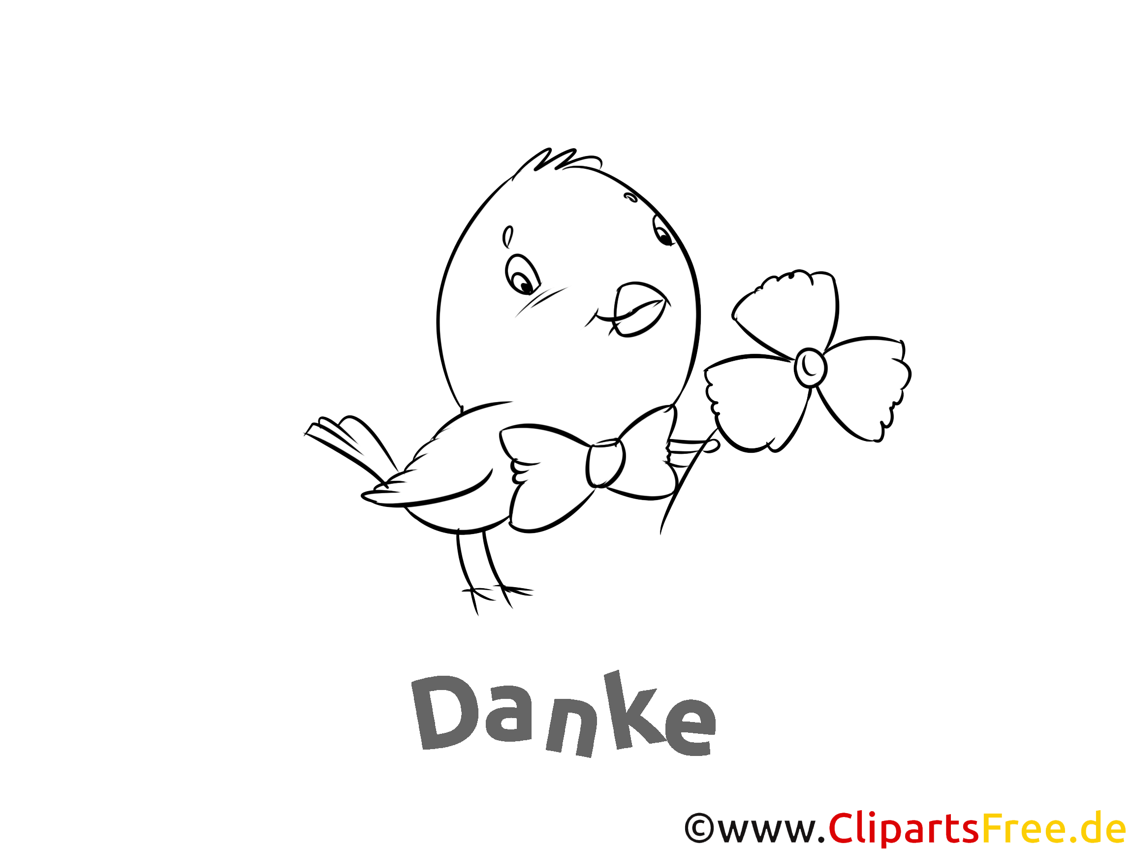 Kostenlose Dankeskarte Vogel zum Ausdrucken und Ausmalen