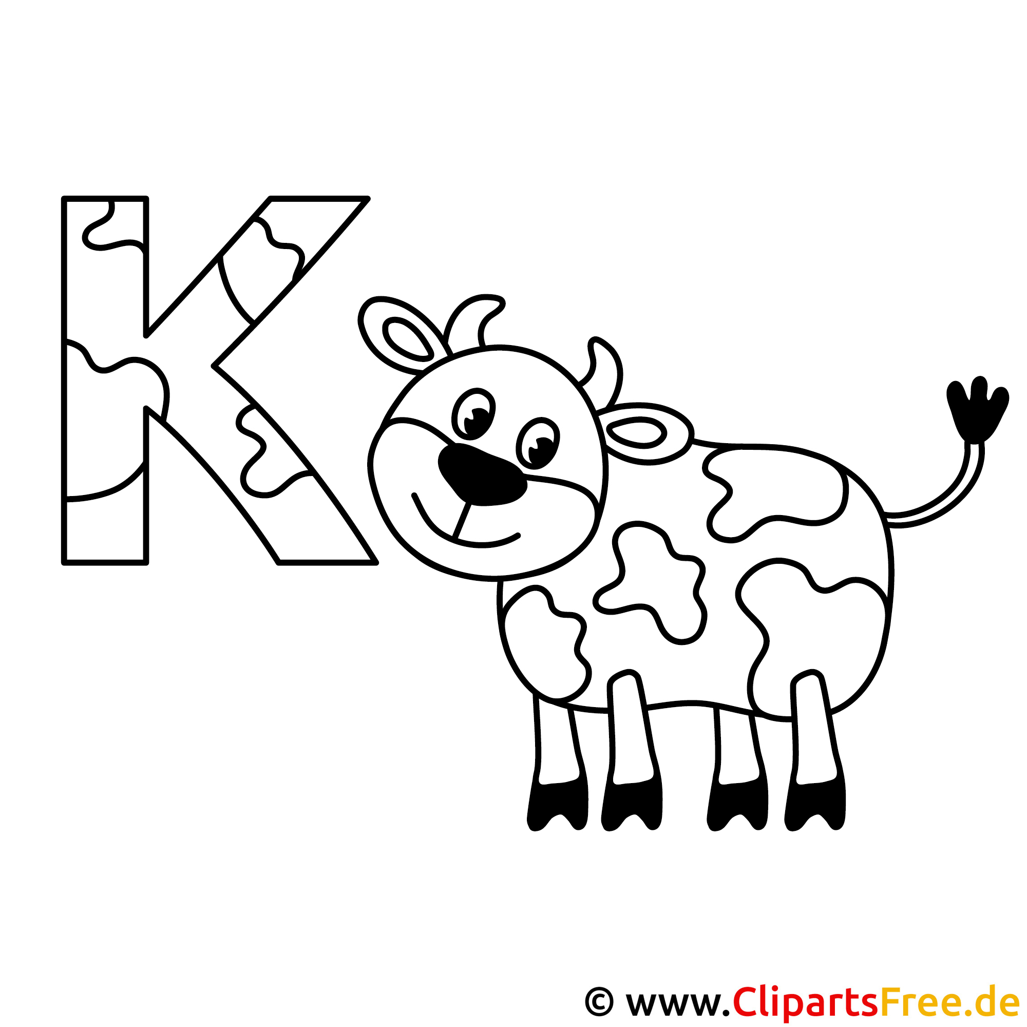 kuh ausmalbild - vorlage buchstaben