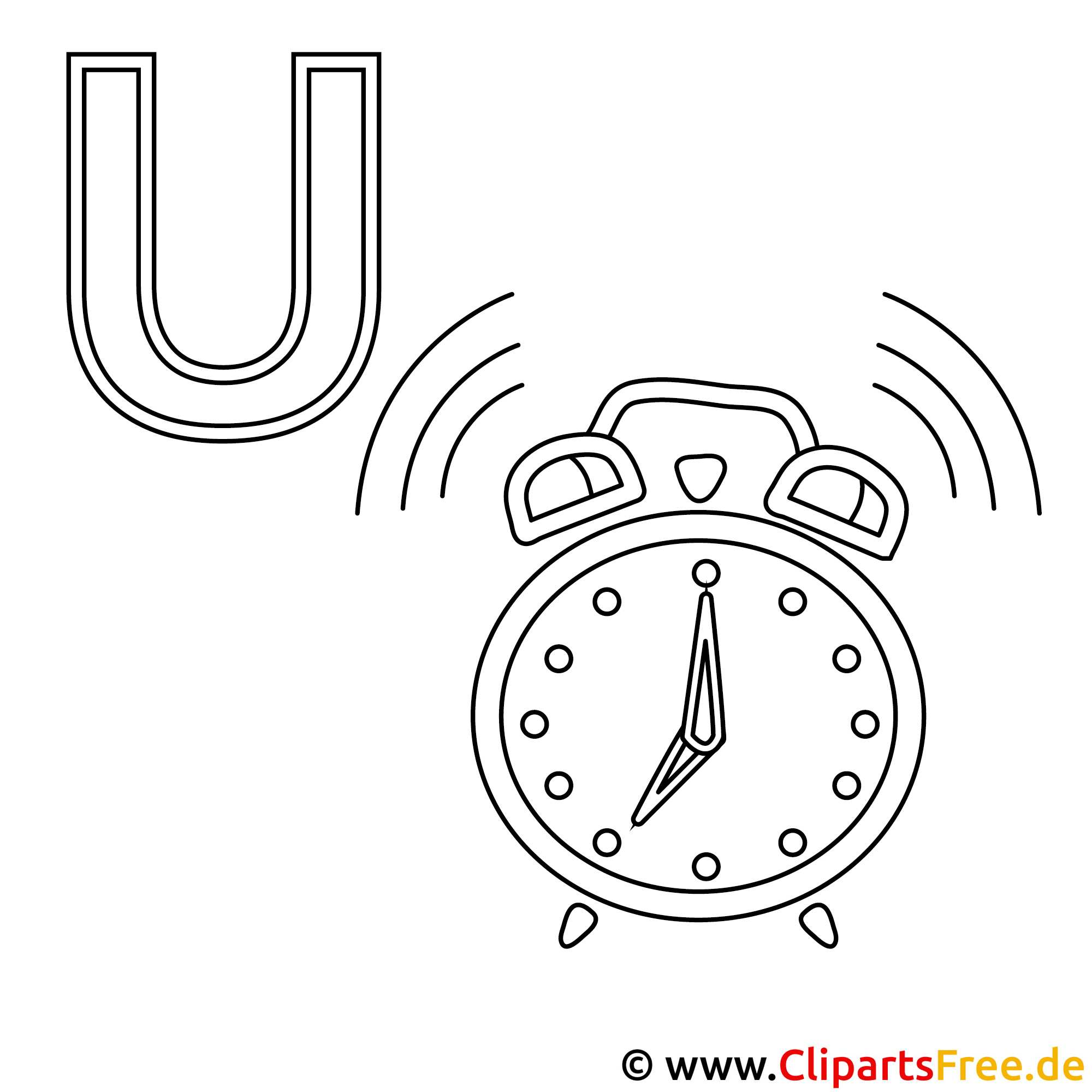 Uhr Ausmalbild - Buchstaben zum Ausmalen gratis
