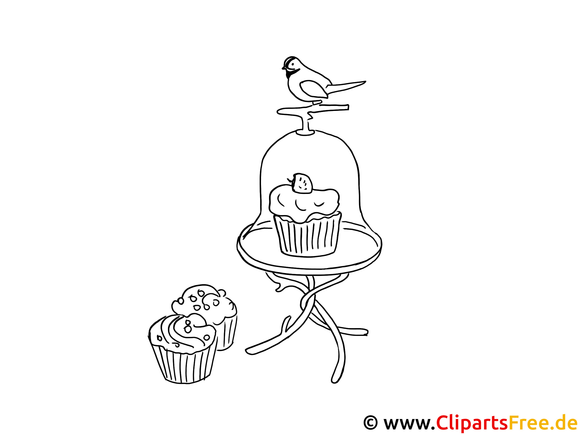 Vogel und Kuchen Bild - Bilder zum Ausmalen und Drucken