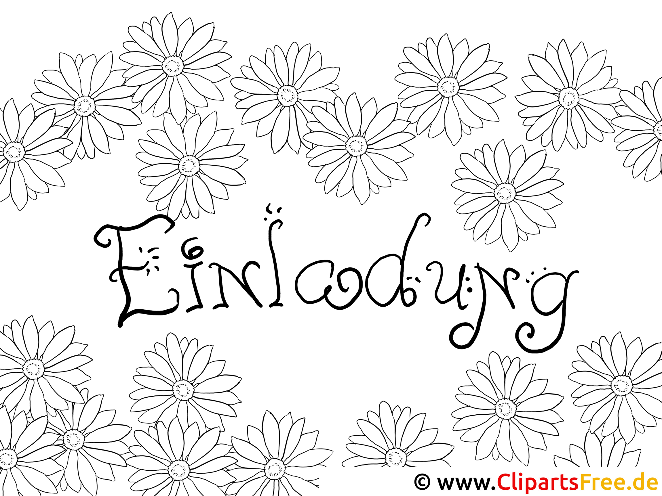 Einladung mit Blumen zum Ausmalen