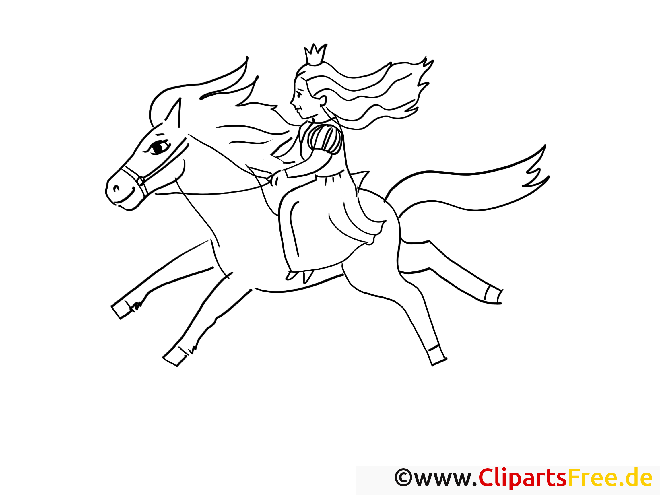 ausmalbild prinzessin reitet auf dem pferd kostenlos