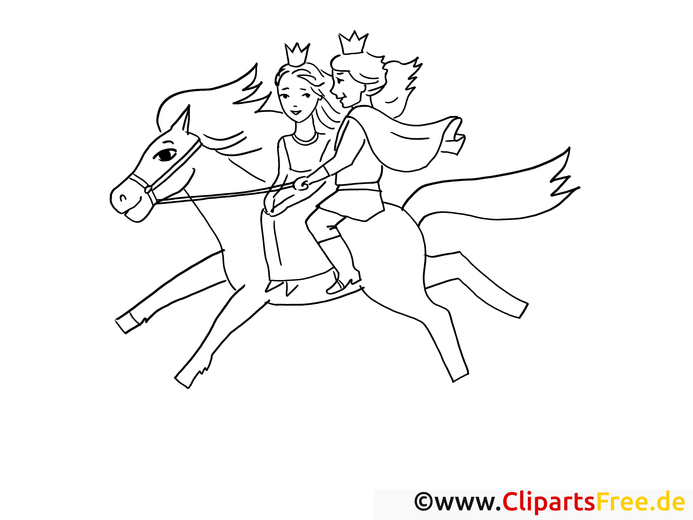 Prinz und Prinzessin reiten auf Pferd Ausmalbilder Märchen