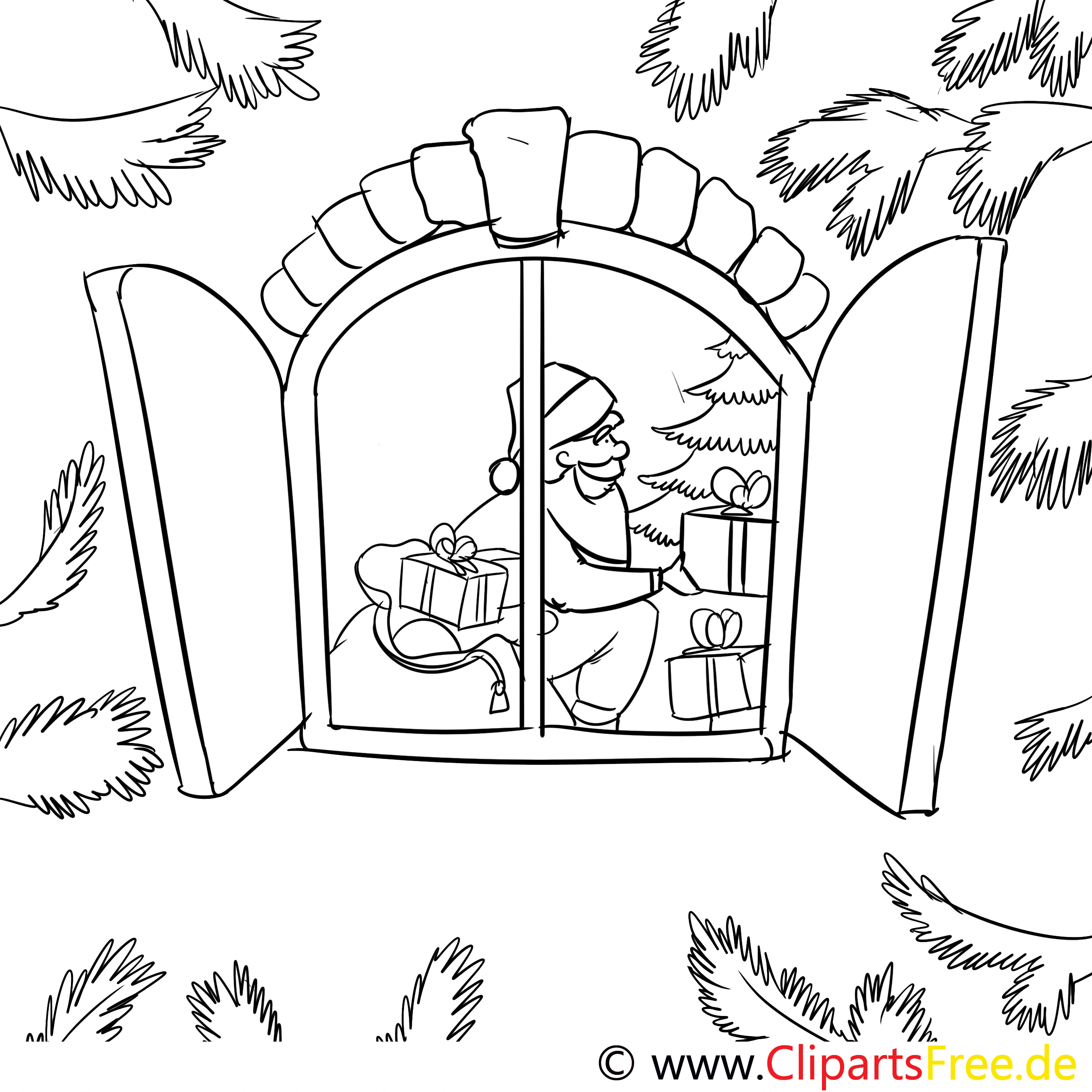 fenster weihnachtsmann ausmalbild malvorlage zum drucken