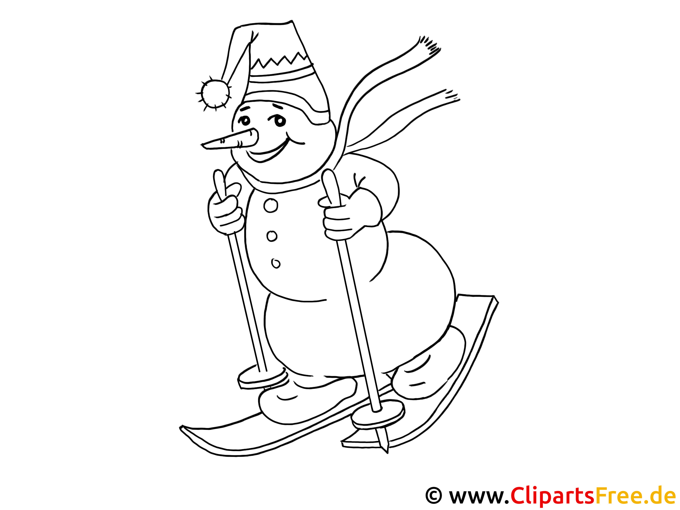 weihnachts ausmalbild schneemann auf ski
