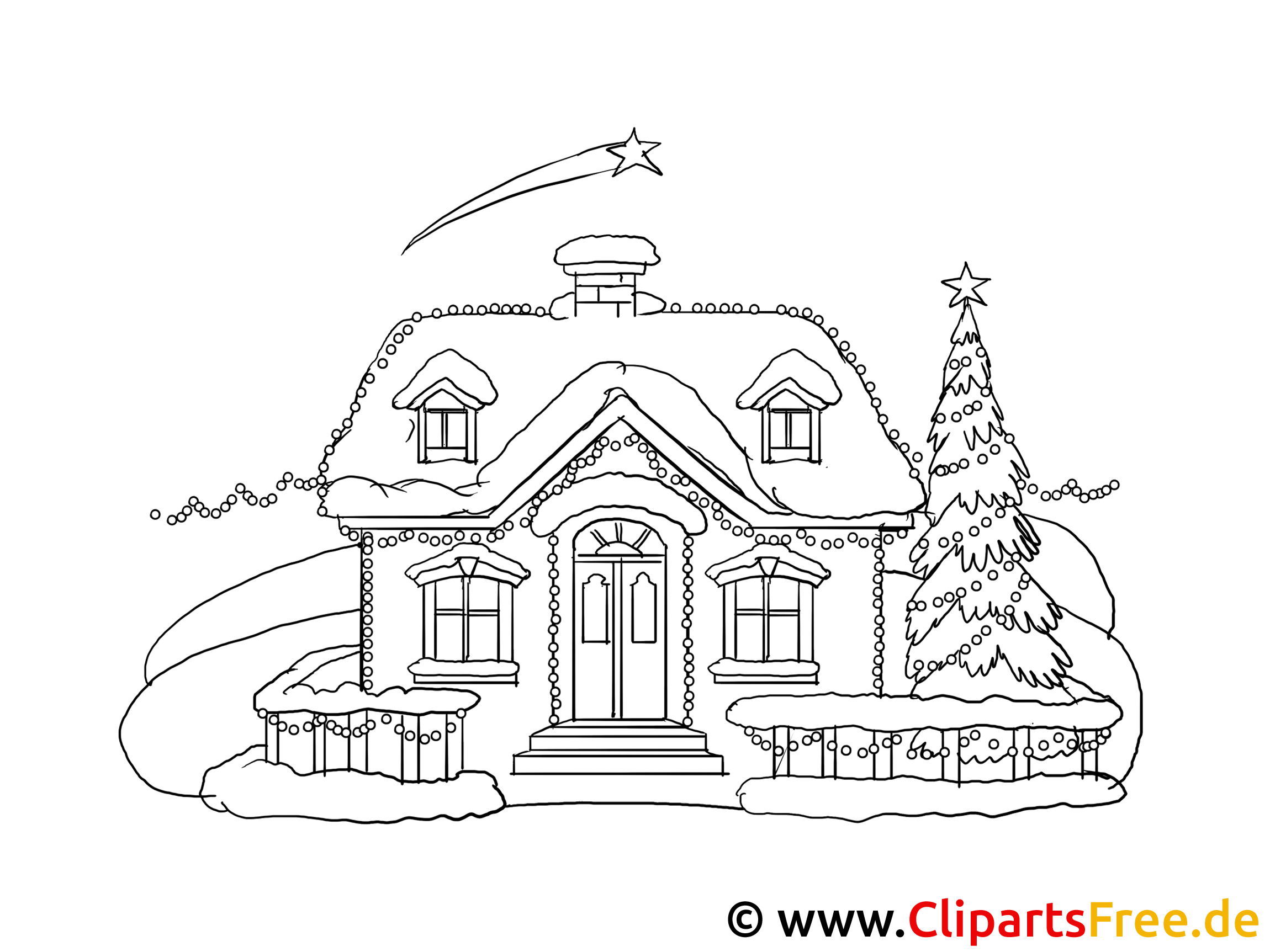 Mal Vorlage Haus im Winter im PDFFormat
